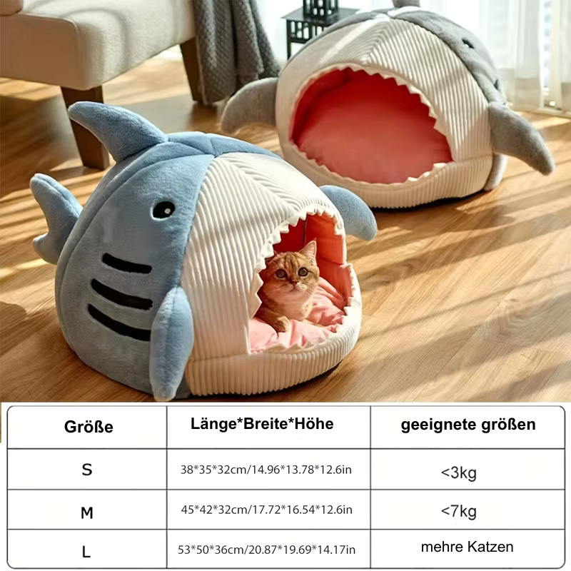 Kuscheliges Haustierbett im kreativen Haifisch-Design