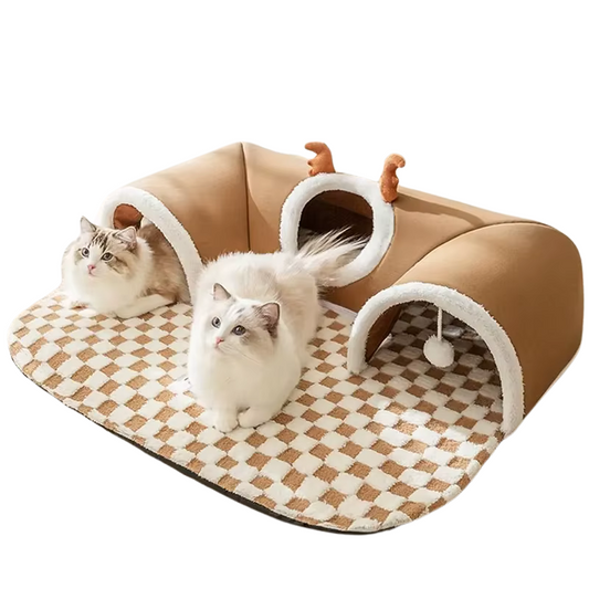 Multifunktionales Katzenbett mit Tunneln und Checkerboard