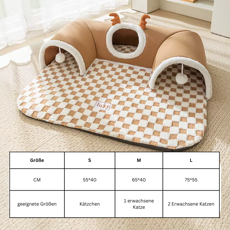 Multifunktionales Katzenbett mit Tunneln und Checkerboard
